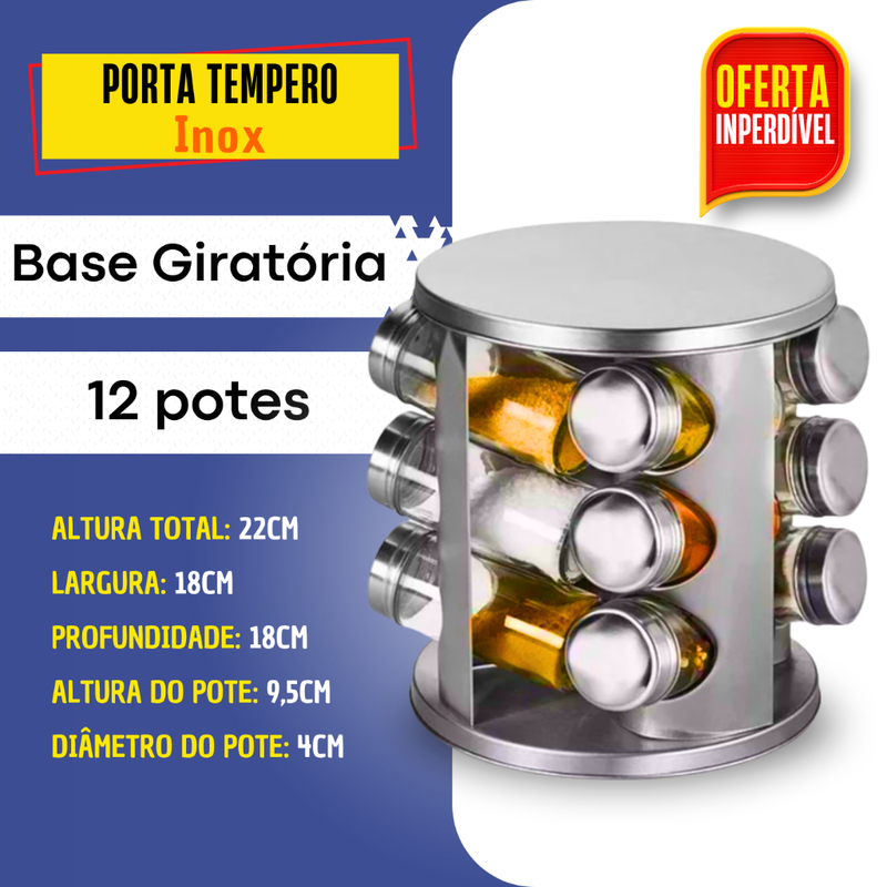 Porta Tempero Condimento Inox  Potes Suporte Giratório