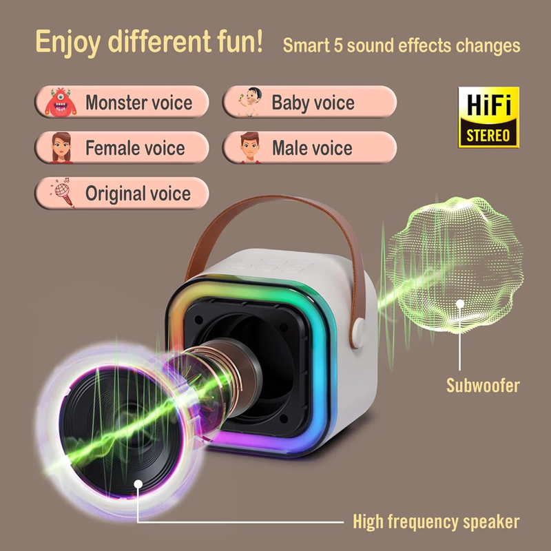 K Caixa de som sem fio com microfone Karaokê, Mini Alto-falante Bluetooth portátil de Karaoke com / Microfone